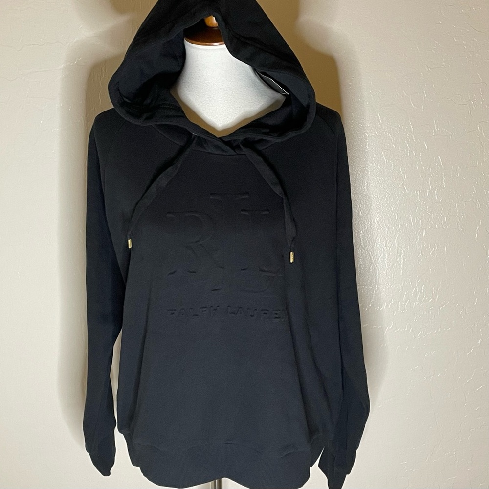 New! Lauren Ralph Lauren Embossed Logo Hooded Sweatshirt Black Sizes L & XL🖤 - Picture 15 of 16